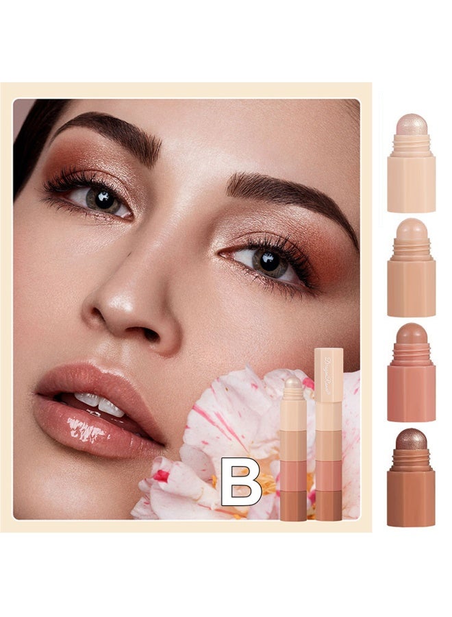 Dragon Ranee Eye Shadow Stick-Multi Functional 4 Colors Shadow Stick and Highlighter Makeup 4 in 1 Long Lasting Eyeshadow Pencil,Skin-Friendly,Non-Chalky, Long-Lasting,Heat-Resistant/Cruelty-Free(#B)Nude Brown - Image 2